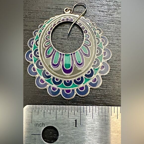 Silver and Purple Mandala Statement Earrings - Picture 4 of 4